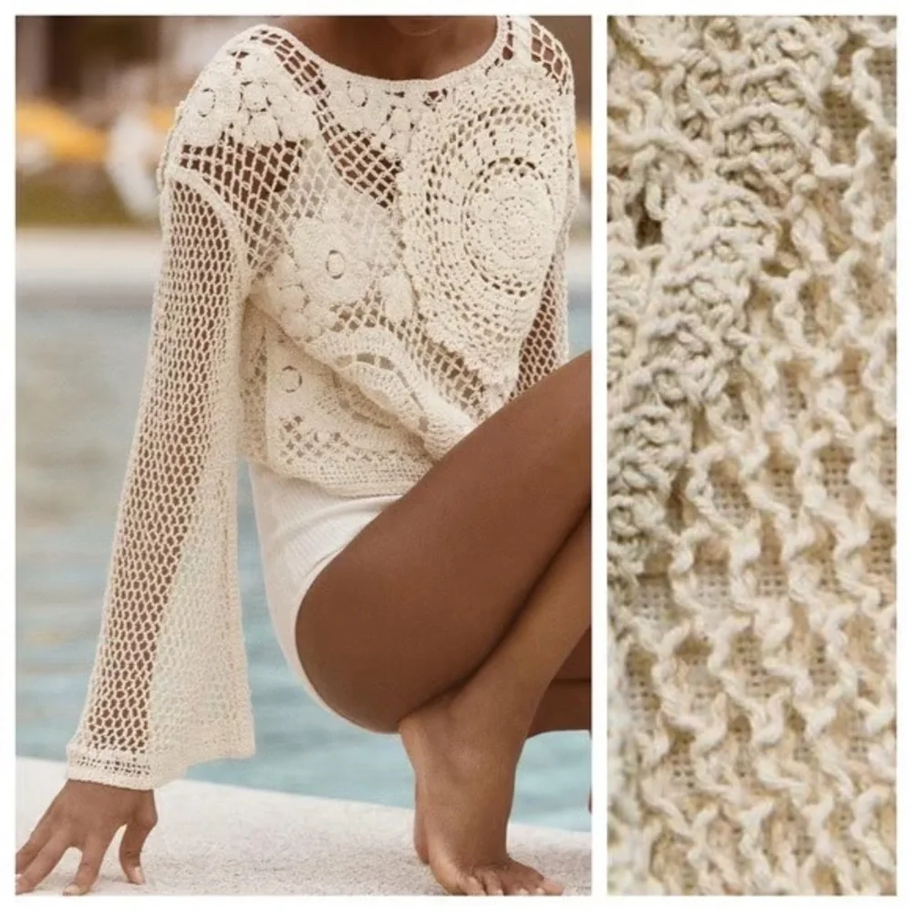 Zara Ecru 100% Cotton Crochet Lace Top NWT MEDIUM - Picture 2 of 4